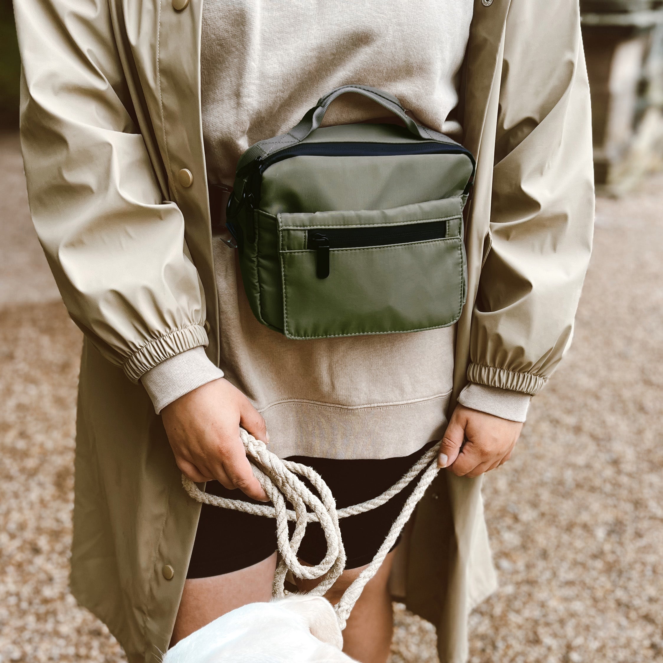 Walk in style with our waterproof dog walking bags. Removable pouch, adjustable belt & large bags built for hands-free, hassle-free outings. Shop now! Dark green bumbag design.