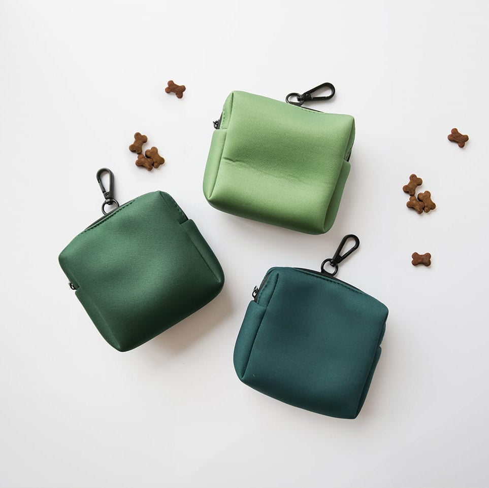 Dark green treat pouch, three different greens. Light green, dark green and dark teal.
