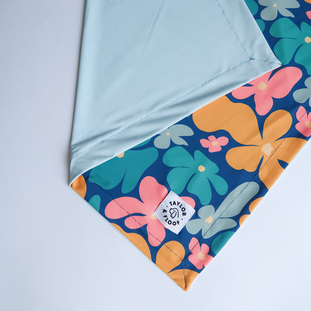 Blooming Wild floral cooling mat for dogs by Taylor and Floof. Vibrant flower print cooling mat for dogs, perfect for hot weather. Non-gel cooling topper for settle mats.