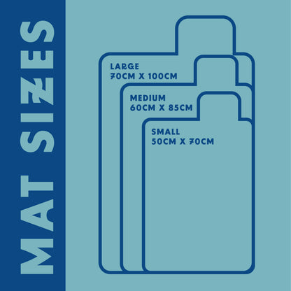Dog in training settle mat. Comes in three sizes. Small 50cm by 70cm, Medium 60cm by 85cm and Large 70cm by 100cm