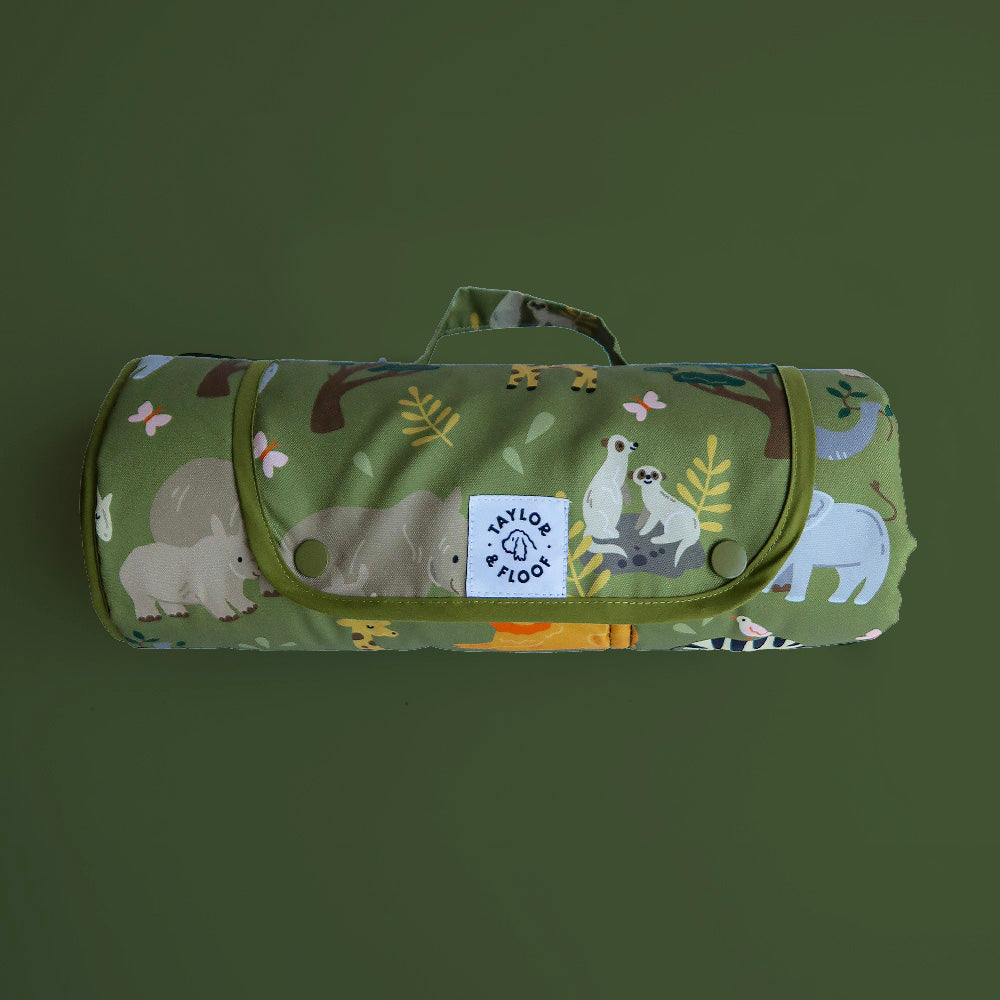 Safari animal settle mat, ideal for calming routines at home or in public.