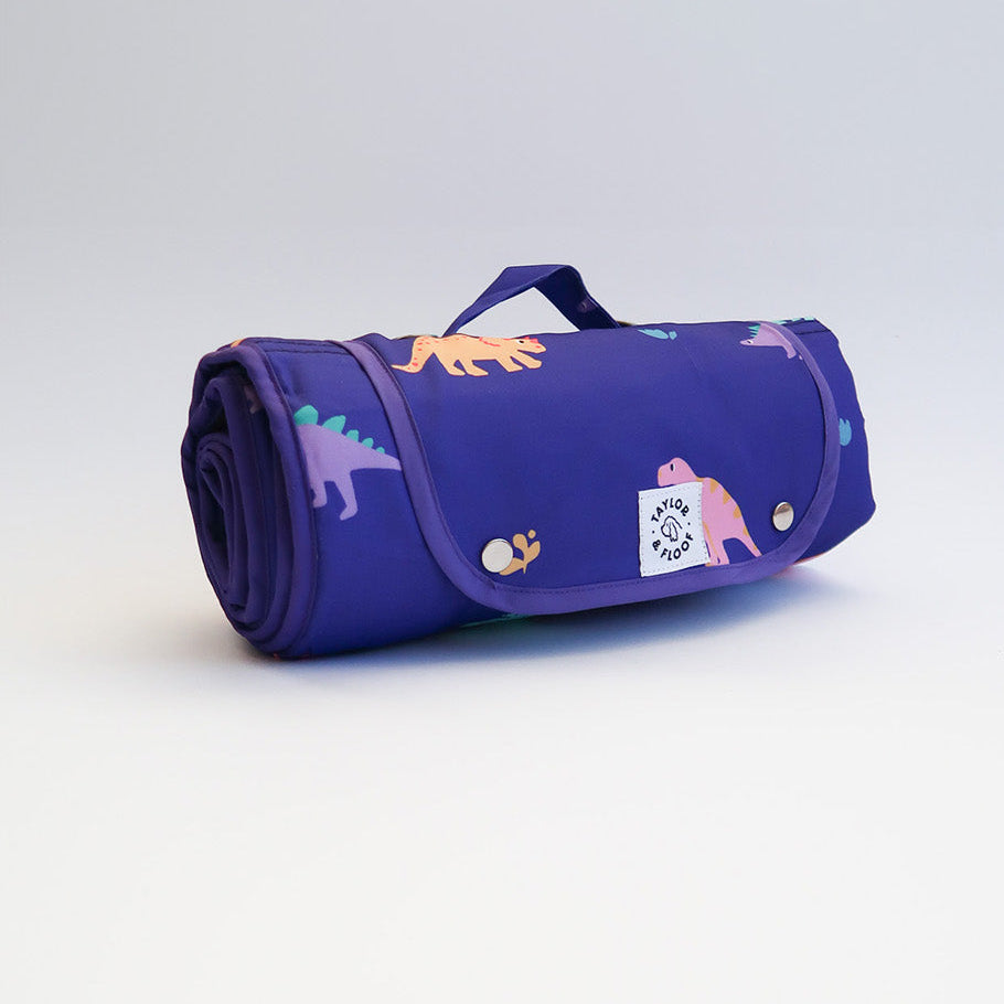 Purple Dino Settle Training Mat for Dogs – Stylish and practical dog settle mat with a fun dinosaur print, great for anxious dogs, puppy training, and relaxing in busy places.