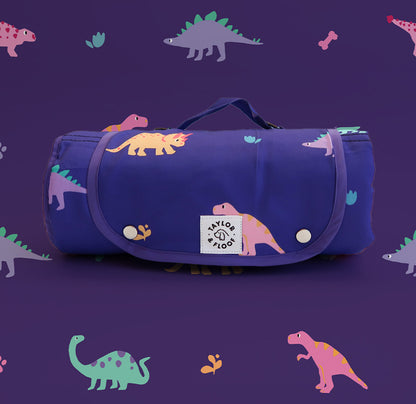 Dino Print Dog Crate and Travel Mat – Lightweight and easy-to-carry purple dinosaur settle mat, perfect for creating a comfy space for dogs at home, in crates, or during adventures.